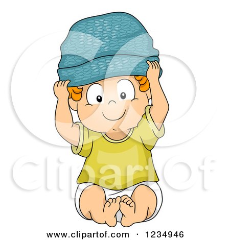 Clipart of a Caucasian Baby Boy Wearing a Beanie Hat - Royalty Free Vector Illustration by BNP Design Studio