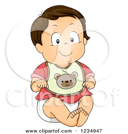 Clipart of a Caucasian Baby Boy Wearing a Bear Bib - Royalty Free Vector Illustration by BNP Design Studio
