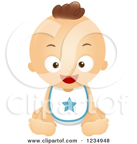 Clipart of a Happy Baby Boy Sitting in a Bib - Royalty Free Vector Illustration by BNP Design Studio