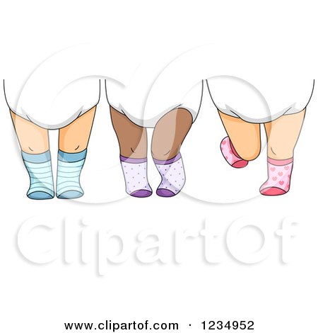 Clipart of Legs and Feet of Diverse Babies in Patterned Socks - Royalty Free Vector Illustration by BNP Design Studio