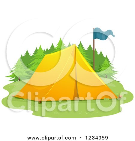 Clipart of a Yellow Tent and Blue Flag - Royalty Free Vector Illustration by BNP Design Studio