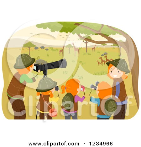 Clipart of a Happy Red Haired Family on a Safari Tour - Royalty Free Vector Illustration by BNP Design Studio