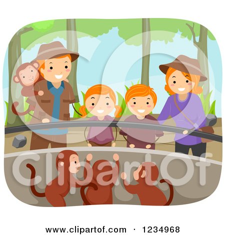 Clipart of a Happy Red Haired Family Watching Monkeys at a Zoo - Royalty Free Vector Illustration by BNP Design Studio