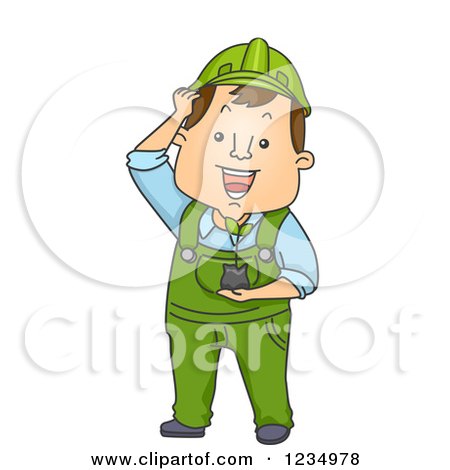 Clipart of a Caucasian Worker Man Holding a Seedling Plant - Royalty Free Vector Illustration by BNP Design Studio
