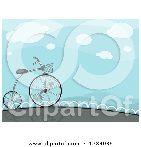 Clipart of a High Wheeler Bicycle Under a Blue Sky - Royalty Free Vector Illustration by BNP Design Studio