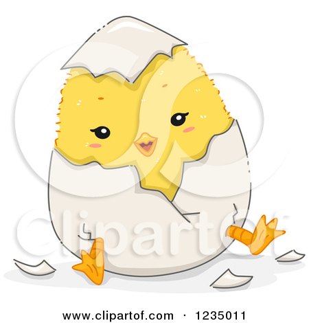 Clipart of a Yellow Chick Breaking out of a Shell - Royalty Free Vector Illustration by BNP Design Studio