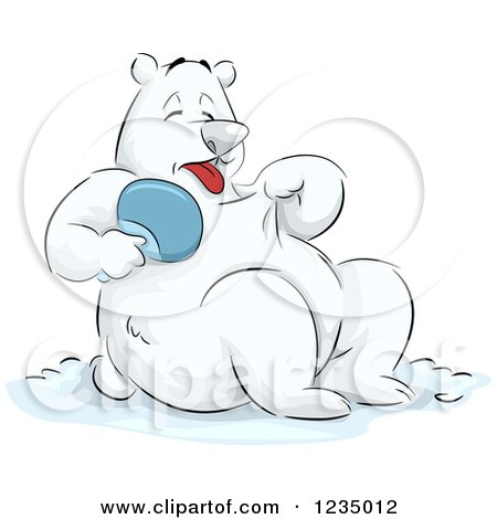 Clipart of a Hot Polar Bear Holding a Fan - Royalty Free Vector Illustration by BNP Design Studio