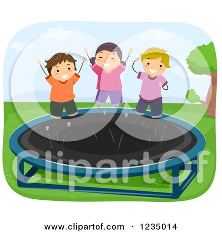 Clipart of Happy Children Jumping on a Trampoline - Royalty Free Vector Illustration by BNP Design Studio