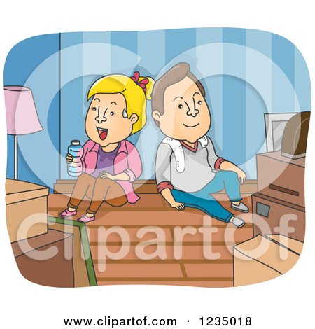 Clipart of a Caucasian Couple Taking a Break While Moving - Royalty Free Vector Illustration by BNP Design Studio