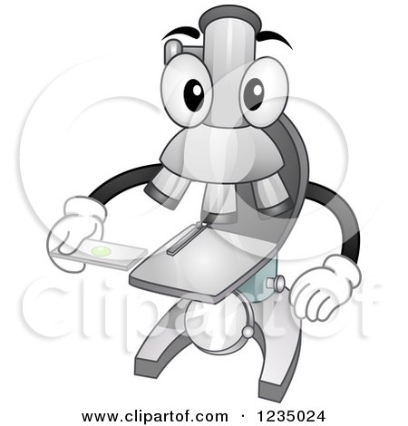 Clipart of a Microscope Mascot Holding a Specimen Slide - Royalty Free Vector Illustration by BNP Design Studio
