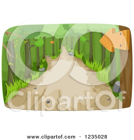Clipart of a Sign over a Hiking Trail Path in the Woods - Royalty Free Vector Illustration by BNP Design Studio