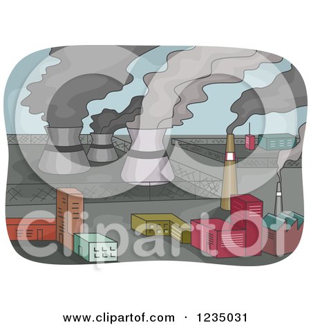 Clipart of Smoke Rising from Power Plants - Royalty Free Vector Illustration by BNP Design Studio