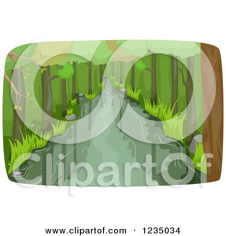 Clipart of a River Flowing Through a Forest - Royalty Free Vector Illustration by BNP Design Studio