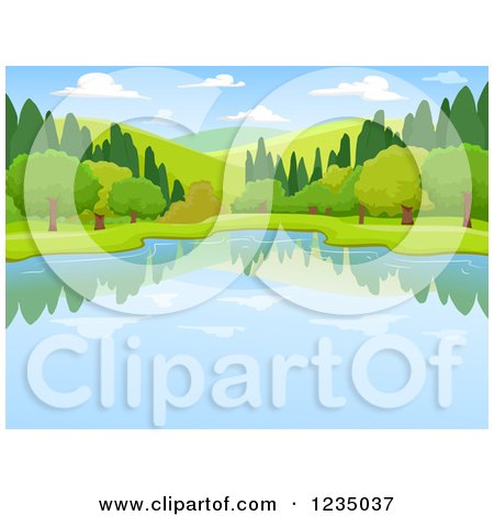 Clipart of a Lake and Lush Landscape - Royalty Free Vector Illustration by BNP Design Studio