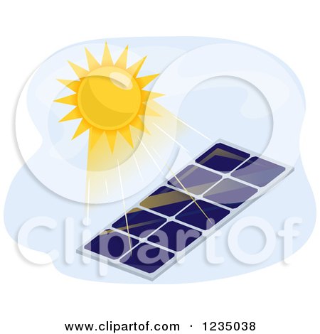 Clipart of a Hot Sun Shining down on a Solar Panel - Royalty Free Vector Illustration by BNP Design Studio