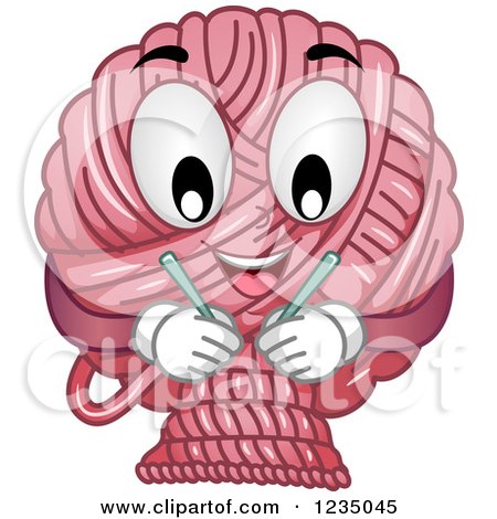 Clipart of a Pink Yarn Mascot with Double Point Needles - Royalty Free Vector Illustration by BNP Design Studio