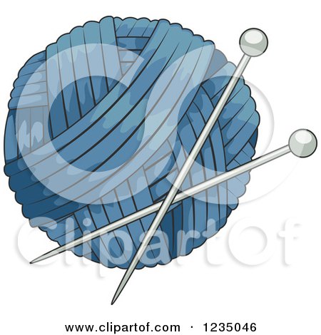 Clipart of a Blue Knitting Yarn Ball - Royalty Free Vector Illustration by BNP Design Studio