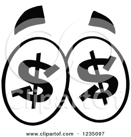 Clipart of a Pair of Black and White Greedy Dollar Eyes - Royalty Free Vector Illustration by Hit Toon