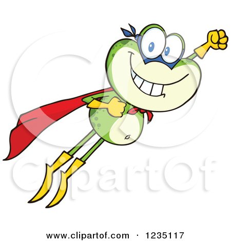 Clipart of a Super Hero Frog Character Flying - Royalty Free Vector Illustration by Hit Toon