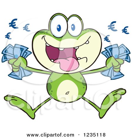 Rich Frog Character Jumping with Euro Cash Money Posters, Art Prints by ...