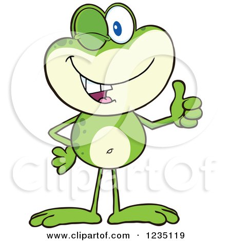 Clipart of a Frog Character Winking and Holding a Thumb up - Royalty Free Vector Illustration by Hit Toon