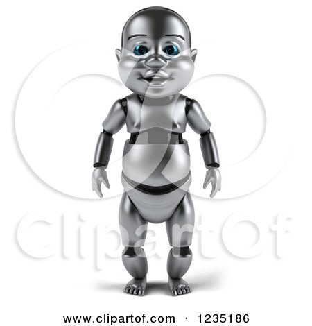 Clipart of a 3d Metal Baby Robot - Royalty Free Illustration by Julos