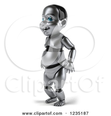 Clipart of a 3d Metal Baby Robot Facing Left - Royalty Free Illustration by Julos