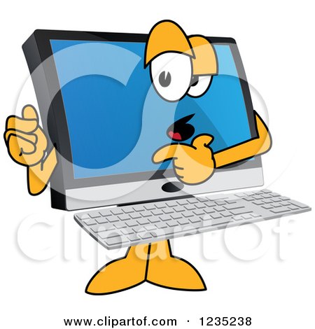 Clipart of a PC Computer Mascot Blaming Issues on Something Else - Royalty Free Vector Illustration by Mascot Junction