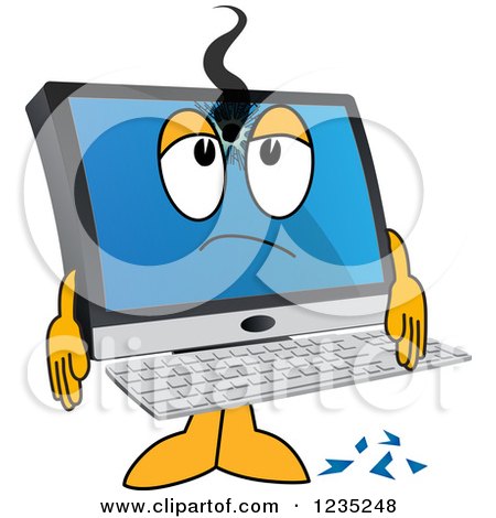 Clipart of a Shot PC Computer Mascot - Royalty Free Vector Illustration by Mascot Junction