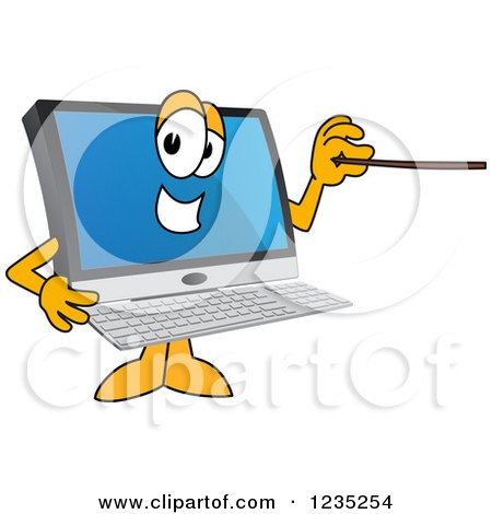 Clipart of a PC Computer Mascot Using a Pointer Stick - Royalty Free Vector Illustration by Mascot Junction