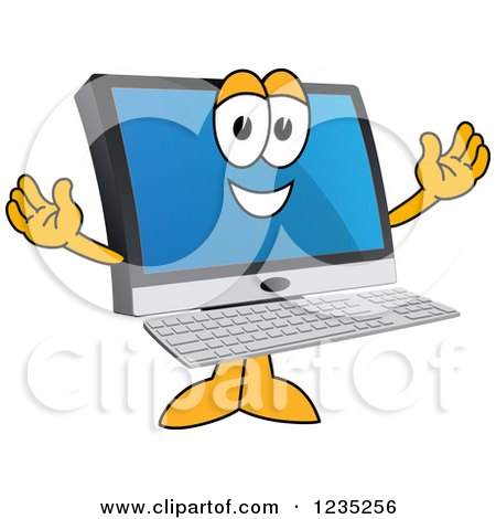 Clipart of a Welcoming PC Computer Mascot - Royalty Free Vector Illustration by Mascot Junction