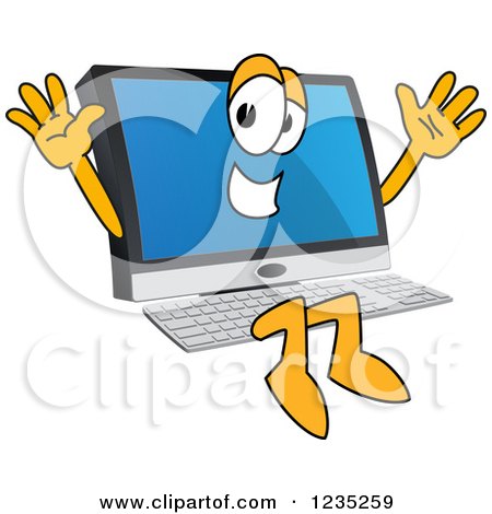 Clipart of a Jumping PC Computer Mascot - Royalty Free Vector Illustration by Mascot Junction