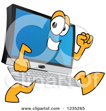 Clipart of a Running PC Computer Mascot - Royalty Free Vector Illustration by Mascot Junction