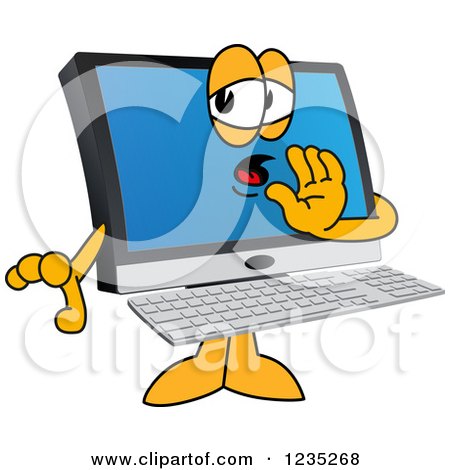 Clipart of a Whispering PC Computer Mascot - Royalty Free Vector Illustration by Mascot Junction