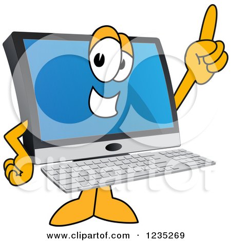 Clipart of a PC Computer Mascot Pointing up - Royalty Free Vector Illustration by Mascot Junction