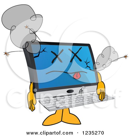 Clipart of a Dead PC Computer Mascot - Royalty Free Vector Illustration by Mascot Junction