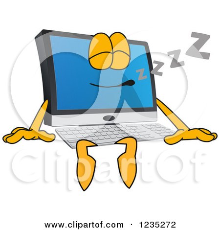 Clipart of a Sleeping PC Computer Mascot - Royalty Free Vector Illustration by Mascot Junction