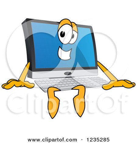 Clipart of a Sitting PC Computer Mascot - Royalty Free Vector Illustration by Mascot Junction