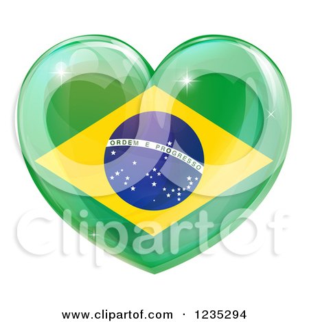 Clipart of a 3d Reflective Brazilian Flag Heart - Royalty Free Vector Illustration by AtStockIllustration