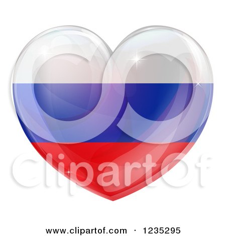 Clipart of a 3d Reflective Russian Flag Heart - Royalty Free Vector Illustration by AtStockIllustration