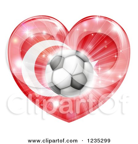Clipart of a 3d Turkey Flag Heart and Soccer Ball - Royalty Free Vector Illustration by AtStockIllustration