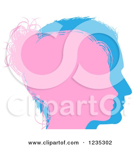 Clipart of Pink and Blue Male and Female Face Silhouettes - Royalty Free Vector Illustration by AtStockIllustration