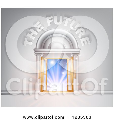 Clipart of the Future Text over Open Doors and Light - Royalty Free Vector Illustration by AtStockIllustration