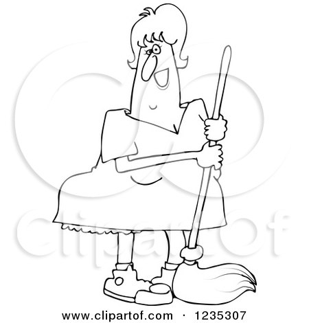 Clipart of a Black and White Happy Woman Mopping - Royalty Free Vector Illustration by djart