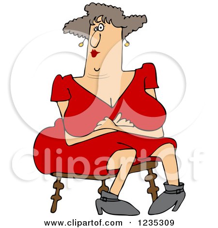 Clipart of a Sitting Caucasian Woman with Large Breasts - Royalty Free Vector Illustration by djart