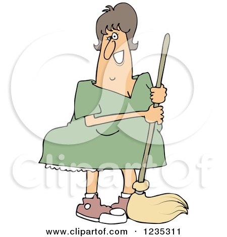Clipart of a Happy Caucasian Woman Mopping - Royalty Free Vector Illustration by djart