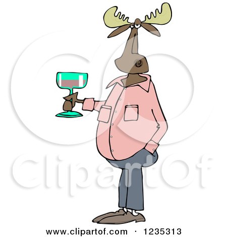 Clipart of a Casual Moose Holding a Glass of Wine - Royalty Free Vector Illustration by djart