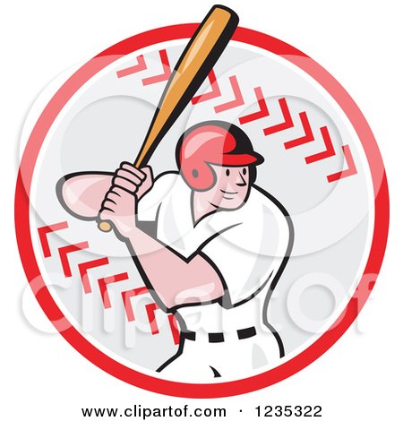 Clipart of a Cartoon Baseball Batter Man over a Ball - Royalty Free Vector Illustration by patrimonio