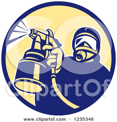 Clipart of a Retro Man Spraying Paint or Pesticide in a Circle - Royalty Free Vector Illustration by patrimonio