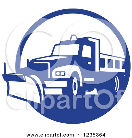 Clipart of a Retro Blue and White Snow Plow in a Circle - Royalty Free Vector Illustration by patrimonio